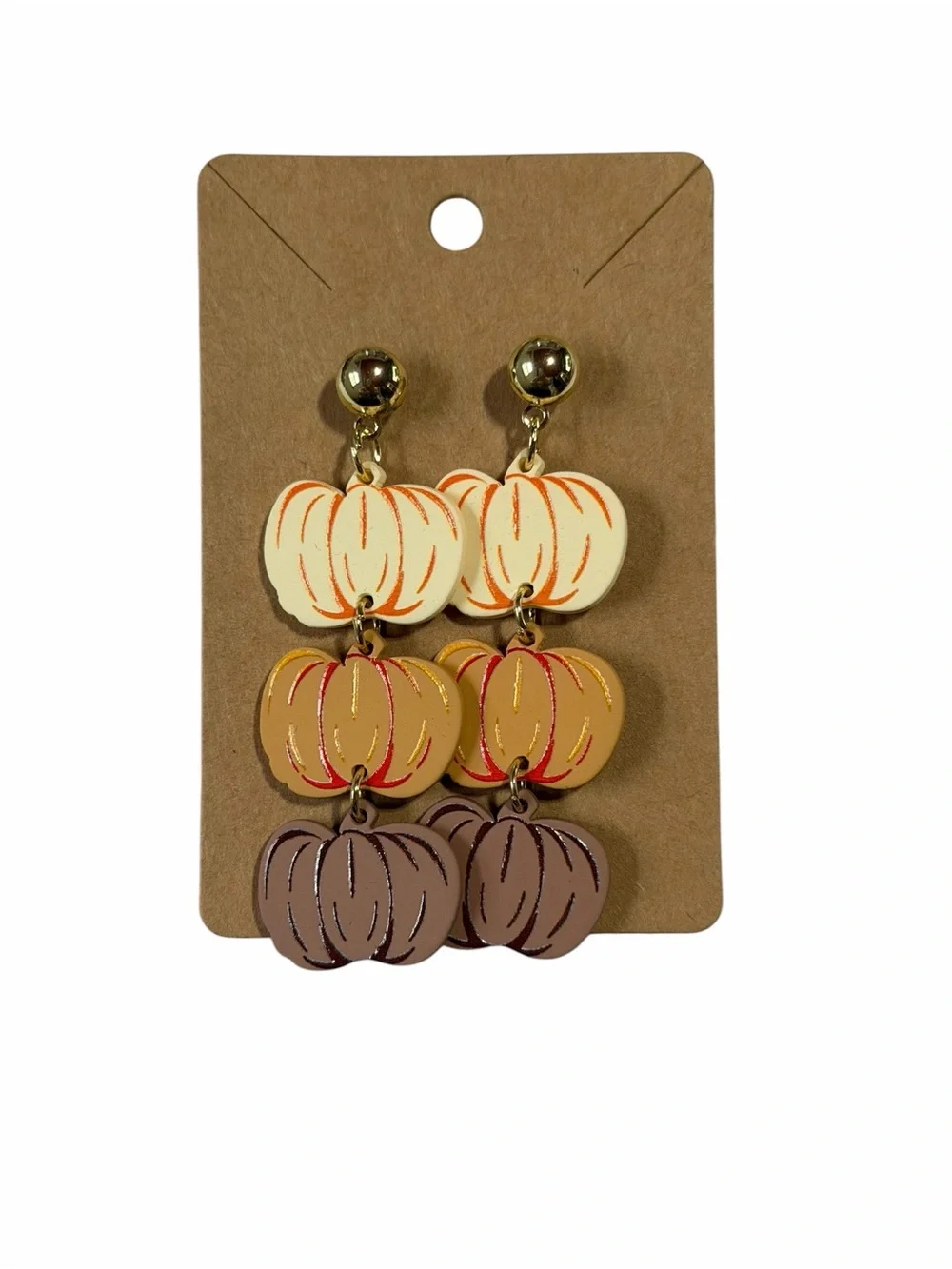 Autumn Pumpkin Dangle Earrings - Cream, Tan & Brown